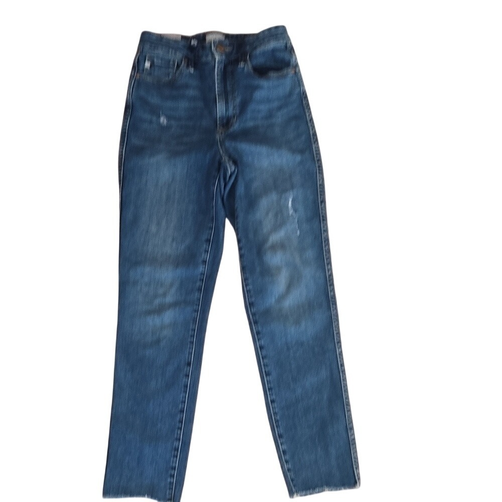 Dear John High Rise Distressed Straight Leg Jeans Blue Size 26 Raw Hem‎